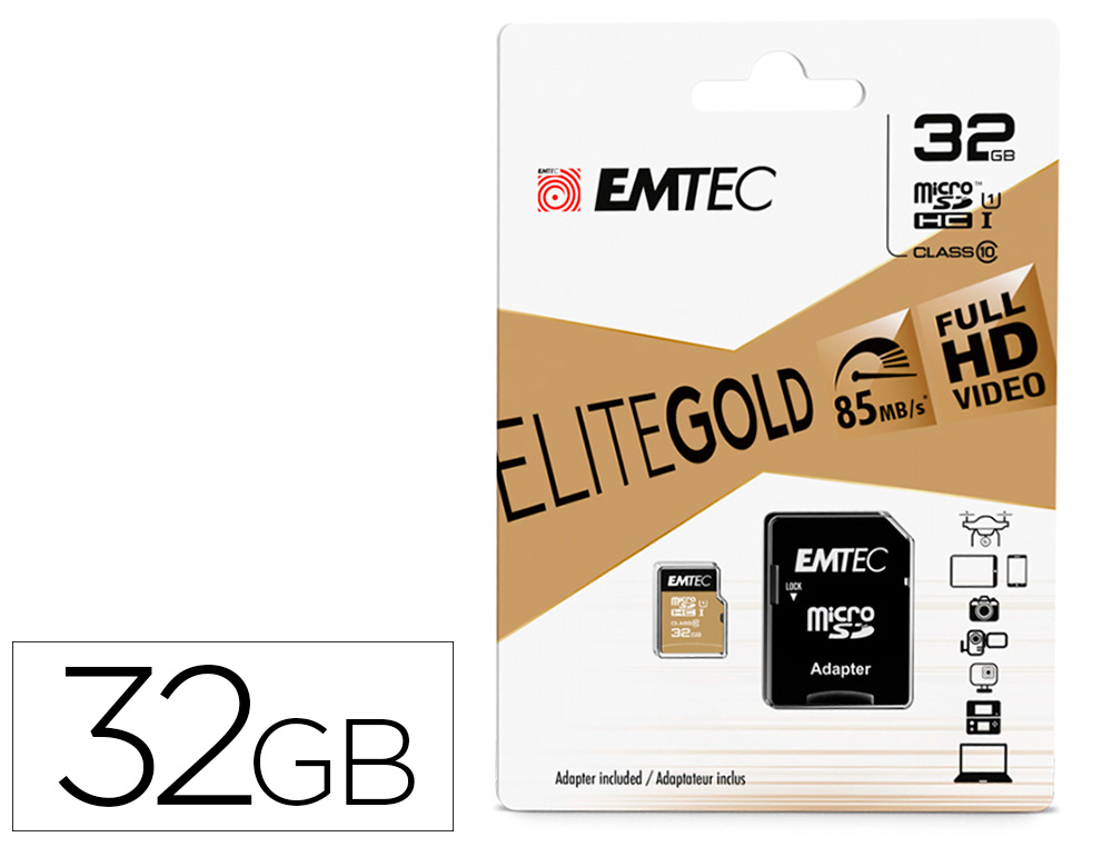 CARTAO DE MEMORIA SD MICRO EMTEC CLASS 10 GOLD COM ADAPTADOR 32 GB
