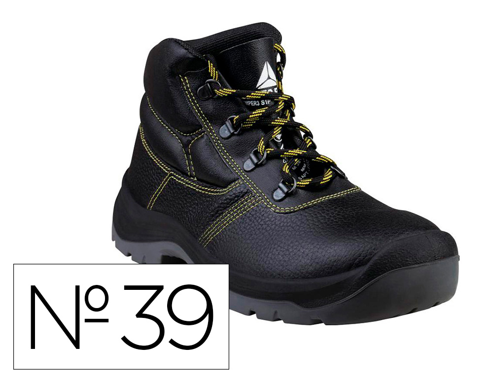 BOTAS DELTAPLUS DE SEGURANCA EM COURO PIGMENTADO SOLA PU BI-DENSIDADE COR PRETO TAMANHO 39