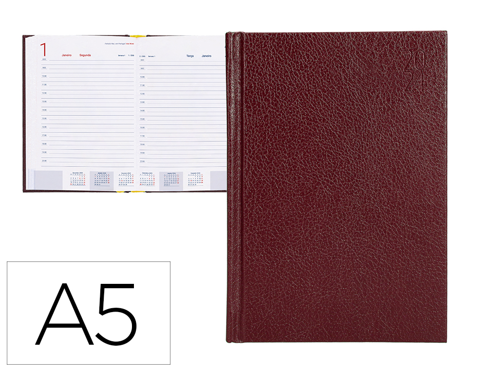 AGENDA ENCADERNADA LIDERPAPEL CORFU 15X21 CM 2024 DIA PAGINA PAPEL 60 GR COR VERMELHO IDIOMA PORTUGUES