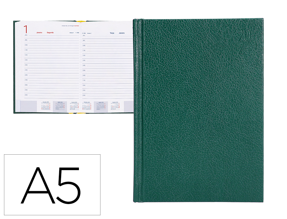 AGENDA ENCADERNADA LIDERPAPEL CORFU 15X21 CM 2024 DIA PAGINA PAPEL 60 GR COR VERDE IDIOMA PORTUGUES