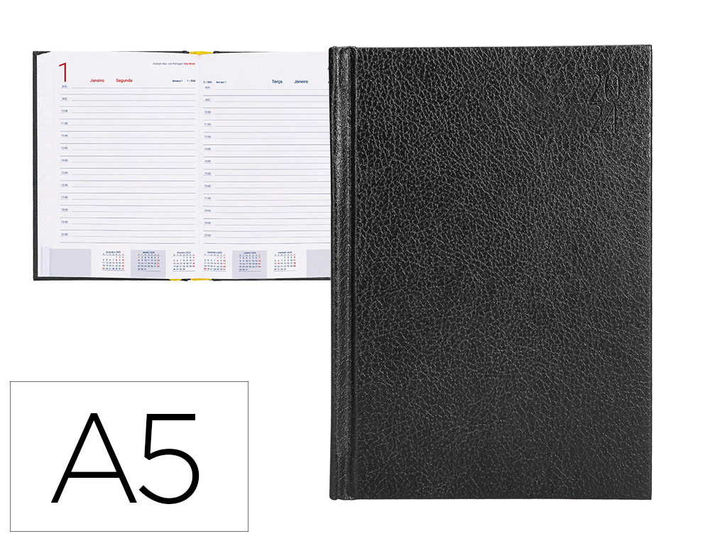 AGENDA ENCADERNADA LIDERPAPEL CORFU 15X21 CM 2024 DIA PAGINA PAPEL 60 GR COR PRETO IDIOMA PORTUGUES