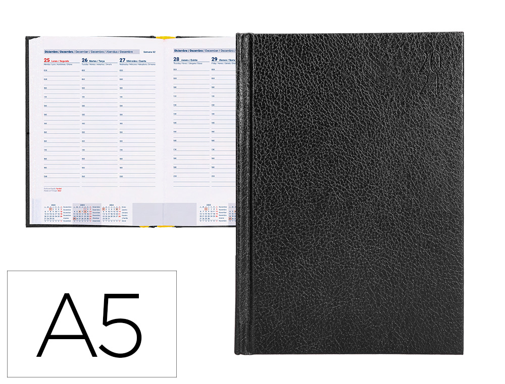 AGENDA ENCADERNADA LIDERPAPEL CORFU A5 2024 SEMANA VISTA COR PRETO PAPEL 60 GR