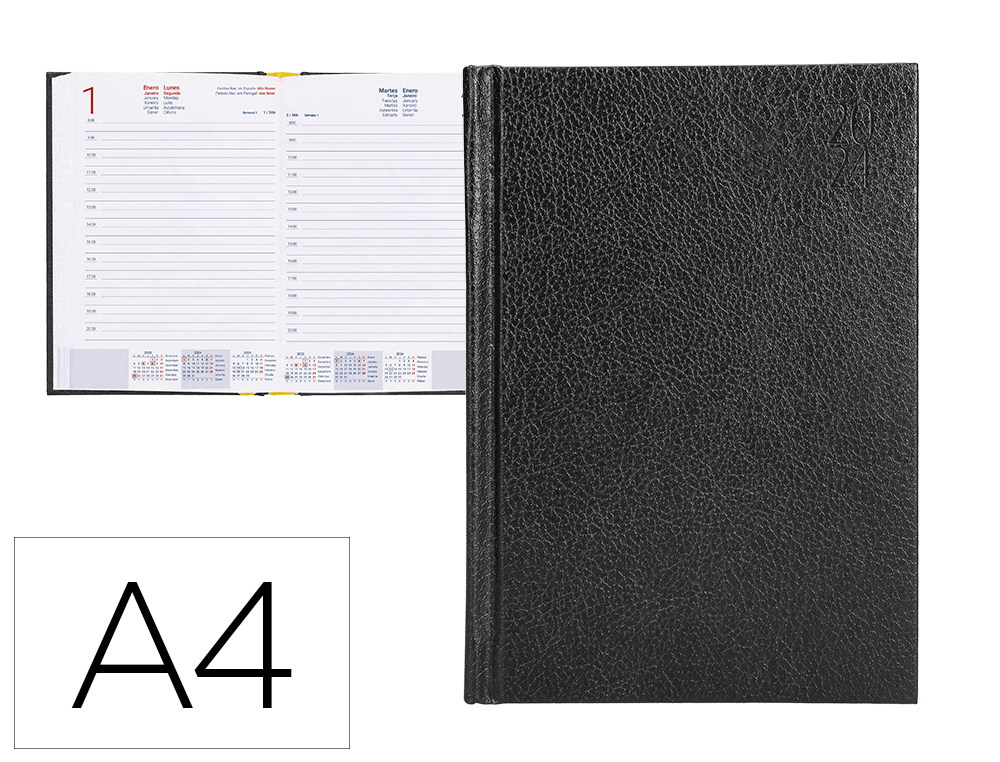 AGENDA ENCADERNADA LIDERPAPEL CORFU A4 2024 DIA PAGINA PAPEL 60 GR COR PRETO