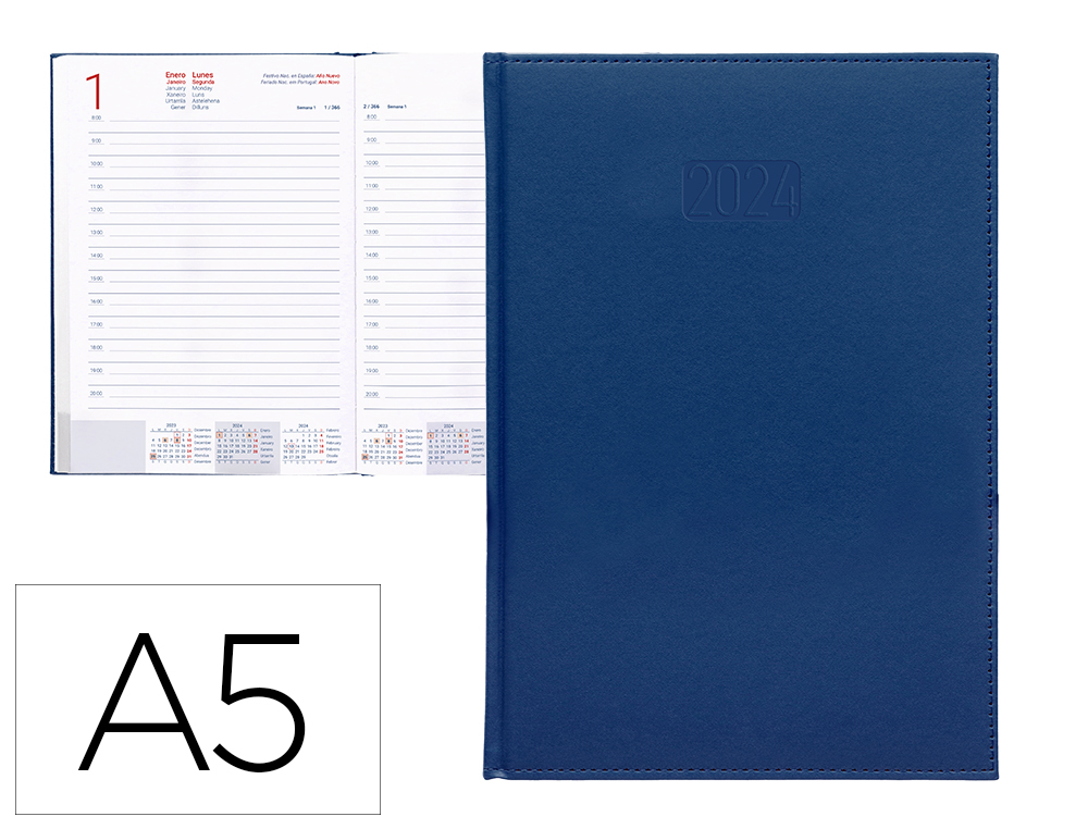 AGENDA ENCADERNADA LIDERPAPEL CRETA 15X21 CM 2024 DIA PAGINA PAPEL 70 GR COR AZUL