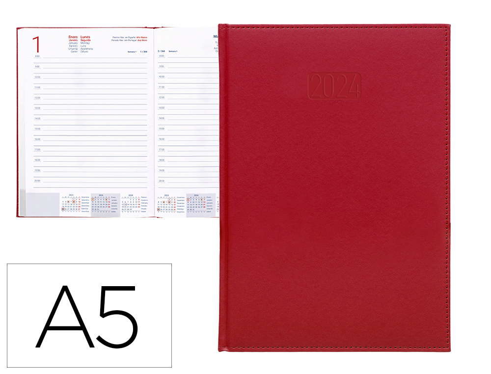 AGENDA ENCADERNADA LIDERPAPEL CRETA 15X21 CM 2024 DIA PAGINA PAPEL 70 GR COR VERMELHO