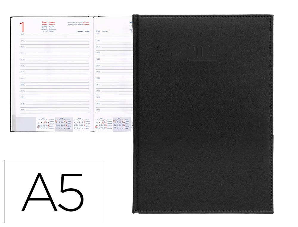 AGENDA ENCADERNADA LIDERPAPEL CRETA 15X21 CM 2024 DIA PAGINA PAPEL 70 GR COR PRETO