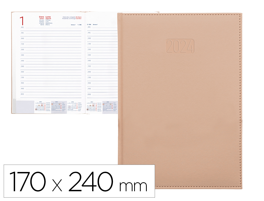 AGENDA ENCADERNADA LIDERPAPEL CRETA 17X24 CM 2024 DIA PAGINA PAPEL 70 GR COR NUDE