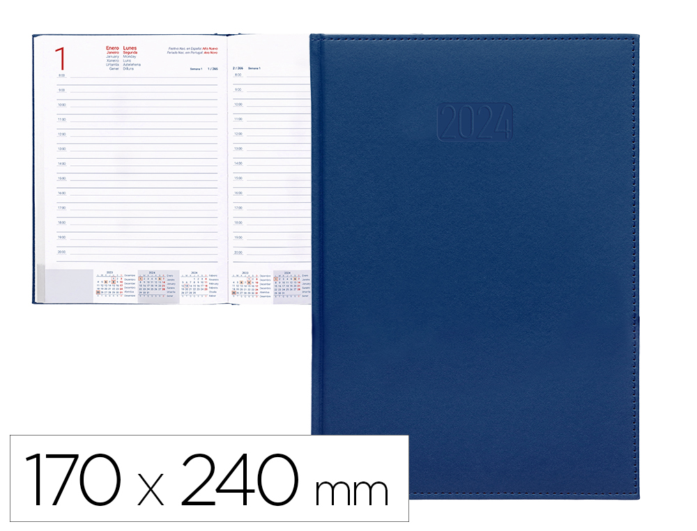 AGENDA ENCADERNADA LIDERPAPEL CRETA 17X24 CM 2024 DIA PAGINA PAPEL 70 GR COR AZUL