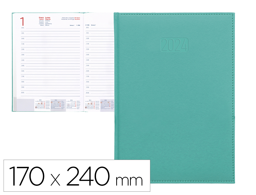 AGENDA ENCADERNADA LIDERPAPEL CRETA 17X24 CM 2024 DIA PAGINA PAPEL 70 GR COR TURQUESA