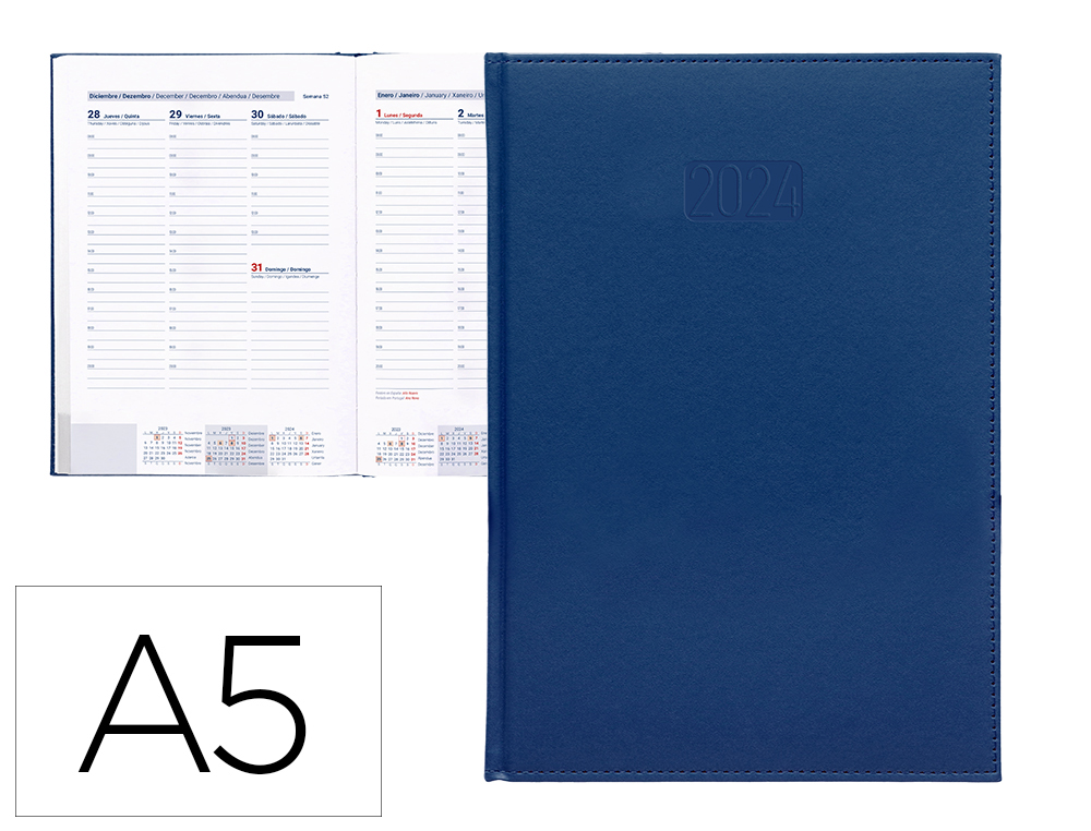 AGENDA ENCADERNADA LIDERPAPEL CRETA 15X21 CM 2024 SEMANA VISTA PAPEL 70 GR COR AZUL
