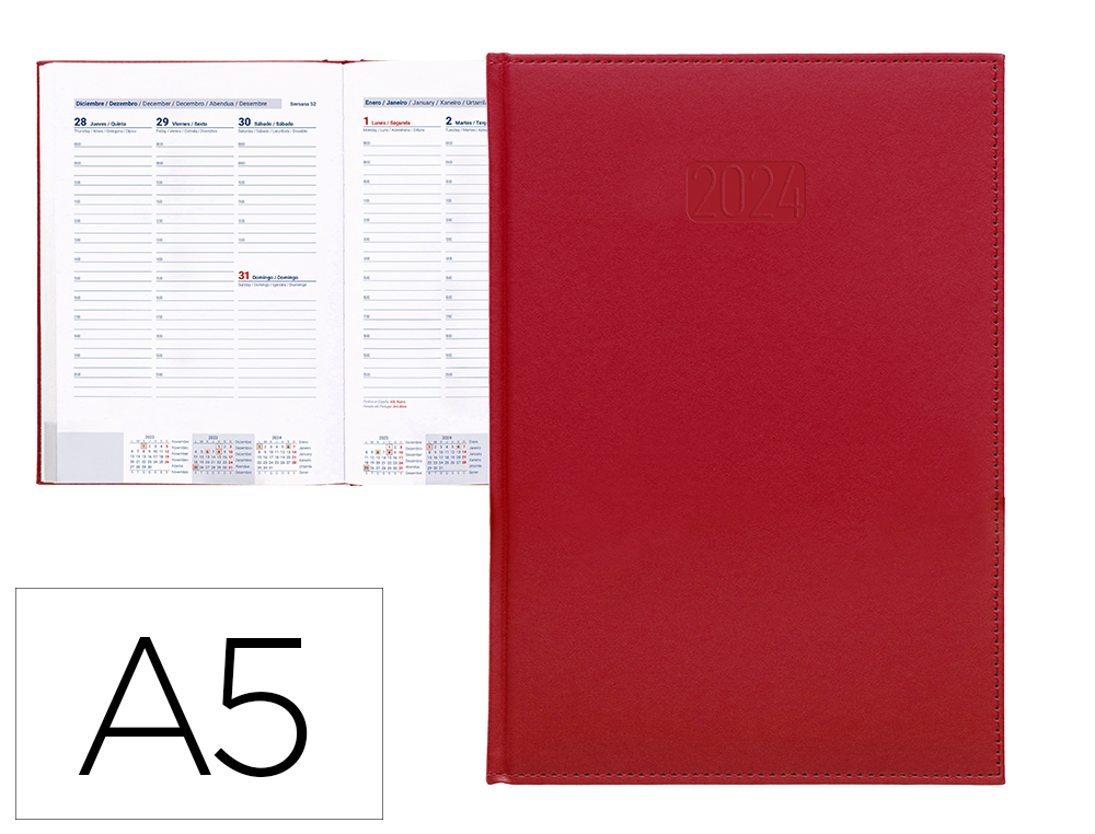 AGENDA ENCADERNADA LIDERPAPEL CRETA 15X21 CM 2024 SEMANA VISTA PAPEL 70 GR COR VERMELHO