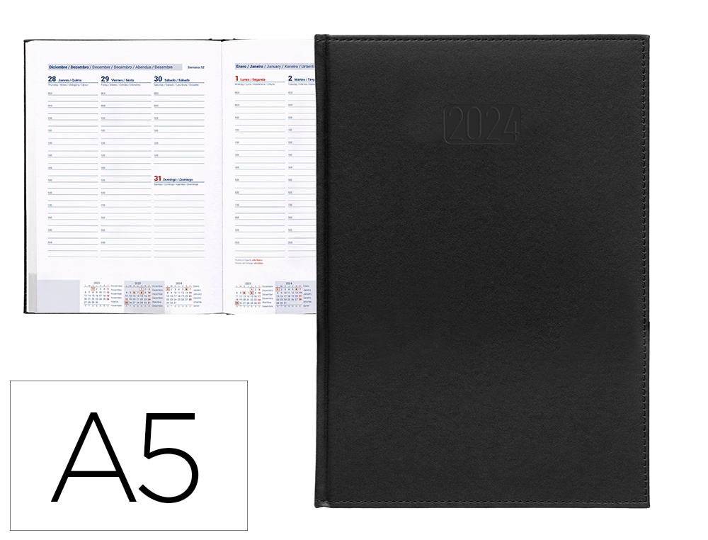 AGENDA ENCADERNADA LIDERPAPEL CRETA 15X21 CM 2024 SEMANA VISTA PAPEL 70 GR COR PRETO