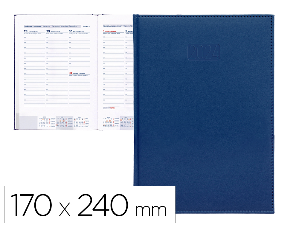 AGENDA ENCADERNADA LIDERPAPEL CRETA 17X24 CM 2024 SEMANA VISTA PAPEL 70 GR COR AZUL