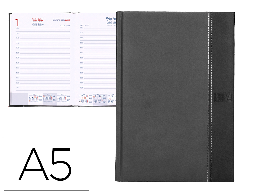 AGENDA ENCADERNADA LIDERPAPEL CHATZI 15X21 CM 2024 DIA PAGINA PAPEL 70 GR COR CINZA