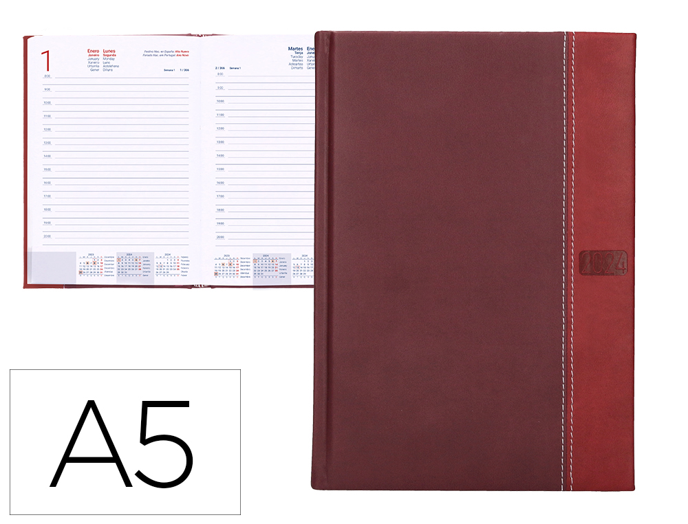 AGENDA ENCADERNADA LIDERPAPEL CHATZI 15X21 CM 2024 DIA PAGINA PAPEL 70 GR COR BORDEAUX
