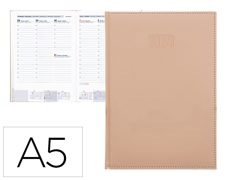 AGENDA ENCADERNADA LIDERPAPEL CRETA 15X21 CM 2024 SEMANA VISTA PAPEL 70 GR COR NUDE