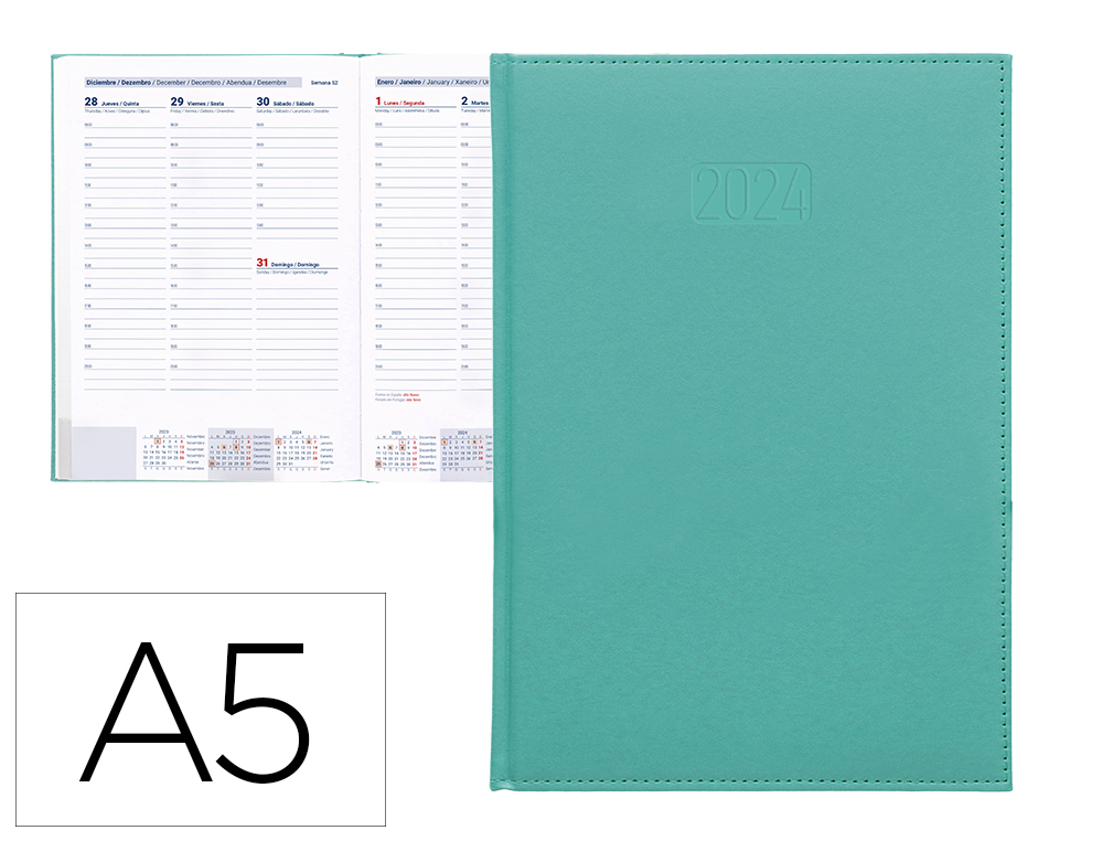 AGENDA ENCADERNADA LIDERPAPEL CRETA 15X21 CM 2024 SEMANA VISTA PAPEL 70 GR COR TURQUESA