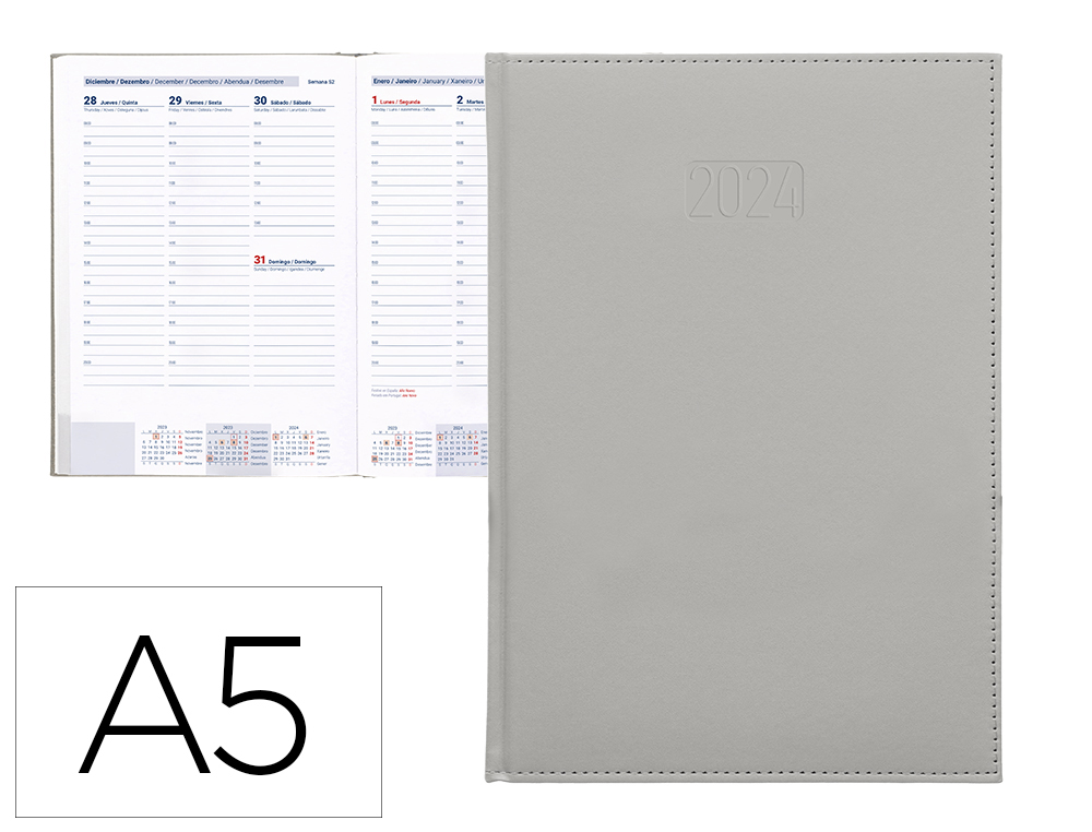 AGENDA ENCADERNADA LIDERPAPEL CRETA 15X21 CM 2024 SEMANA VISTA PAPEL 70 GR COR CINZA