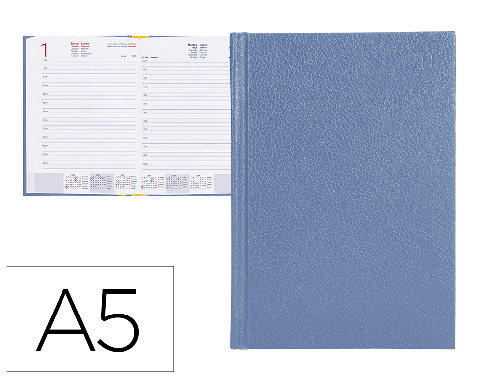AGENDA ENCADERNADA LIDERPAPEL CORFU 15X21 CM 2024 DIA PAGINA PAPEL 60 GR COR AZUL CLARO