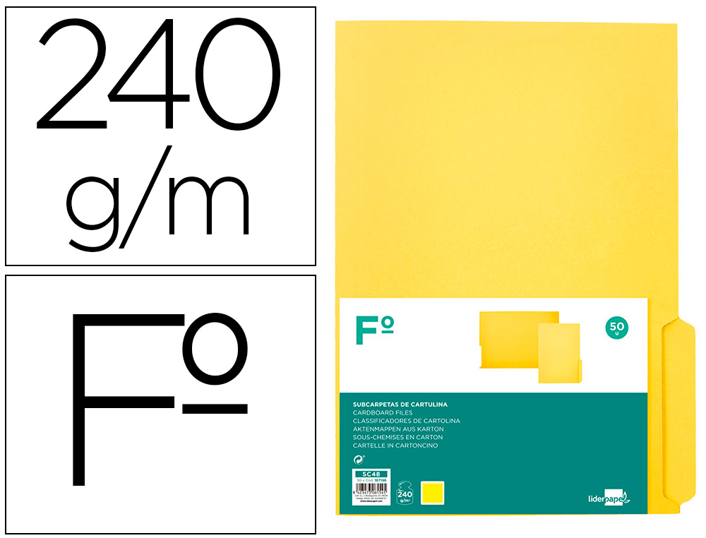 CLASSIFICADOR CARTOLINA LIDERPAPEL FOLIO PESTANA SUPERIOR 240G/M2 AMARELO