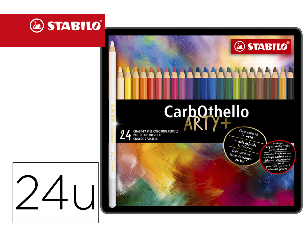 LAPIS DE COR STABILO AGUARELAVEIS CARBOTHELLO ARTY ESTOJO METALICO DE 24 CORES SORTIDAS