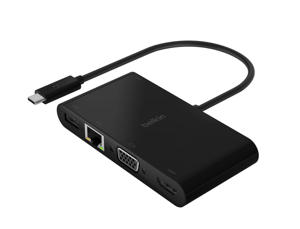 ADAPTADOR BELKIN AVC004BTBK USB-C A USB-A 3.0 ETHERNET VGA E HDMI (4K) + CARREGAMENTO 100W COR PRETO