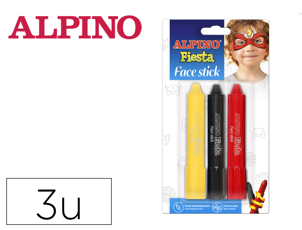 BARRA DE MAQUILHAGEM ALPINO FESTA FACE STICK SUPER HEROES BLISTER DE 3 UNIDADES CORES SORTIDAS