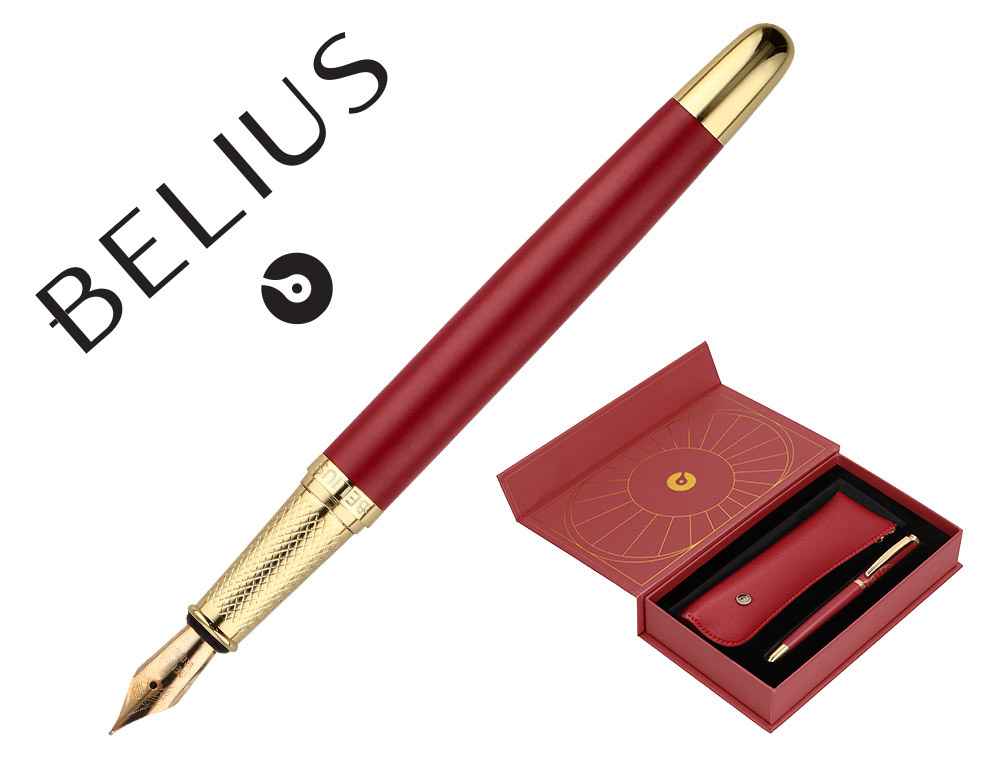 CANETA E ESTOJO BELIUS SOIREE DESENHO ART DECO BORDEAUX E DOURADO TINTA AZUL CAIXA DESIGN