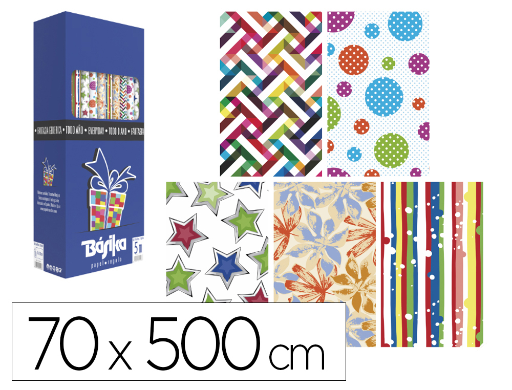 PAPEL FANTASIA BASIKA TODO ANO ROLO LARGURA 70 CM COMPRIMENTO 5 M MODELOS SORTIDOS GRAMAGEM 50 GR