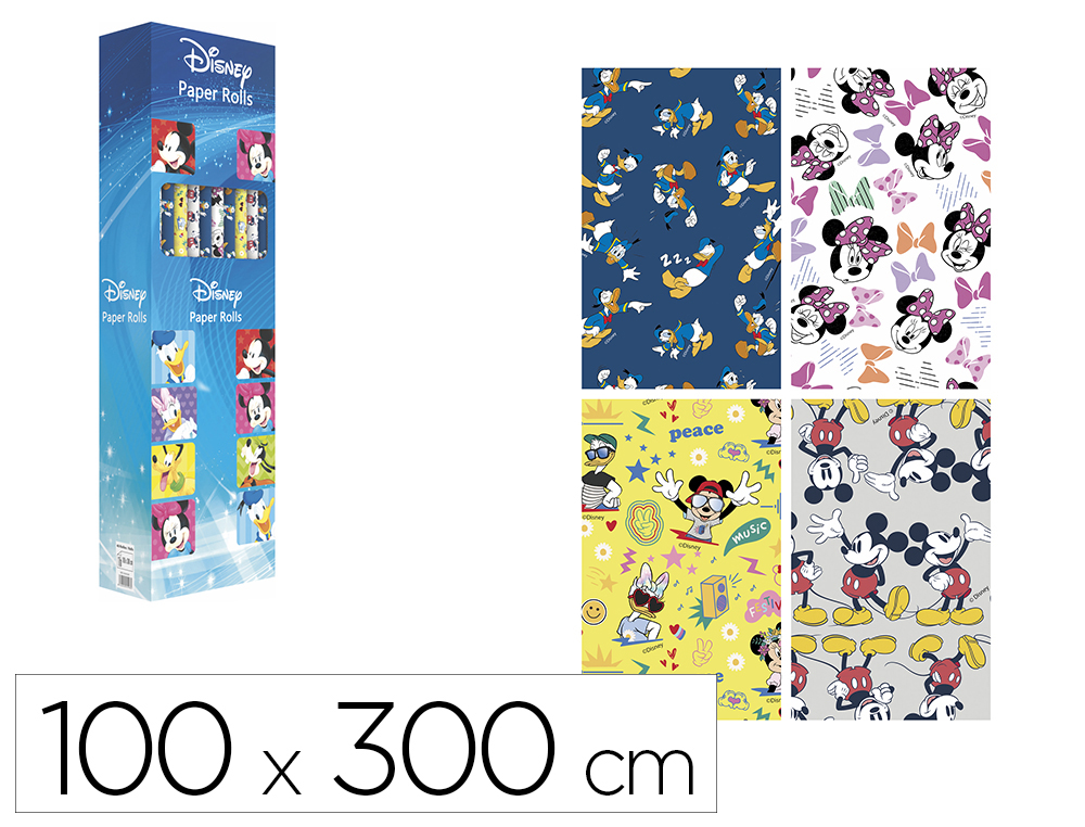 PAPEL FANTASIA BASIKA DISNEY ROLO LARGURA 100 CM COMPRIMENTO 3 M DESENHOS SORTIDOS GRAMAGEM 50 GR