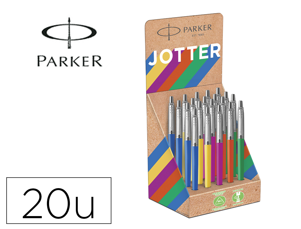 ESFEROGRAFICA PARKER JOTTER ORIGINALS RECYCLED ANOS 90 EXPOSITOR 20 UNIDADES COM 5 CORES SORTIDAS