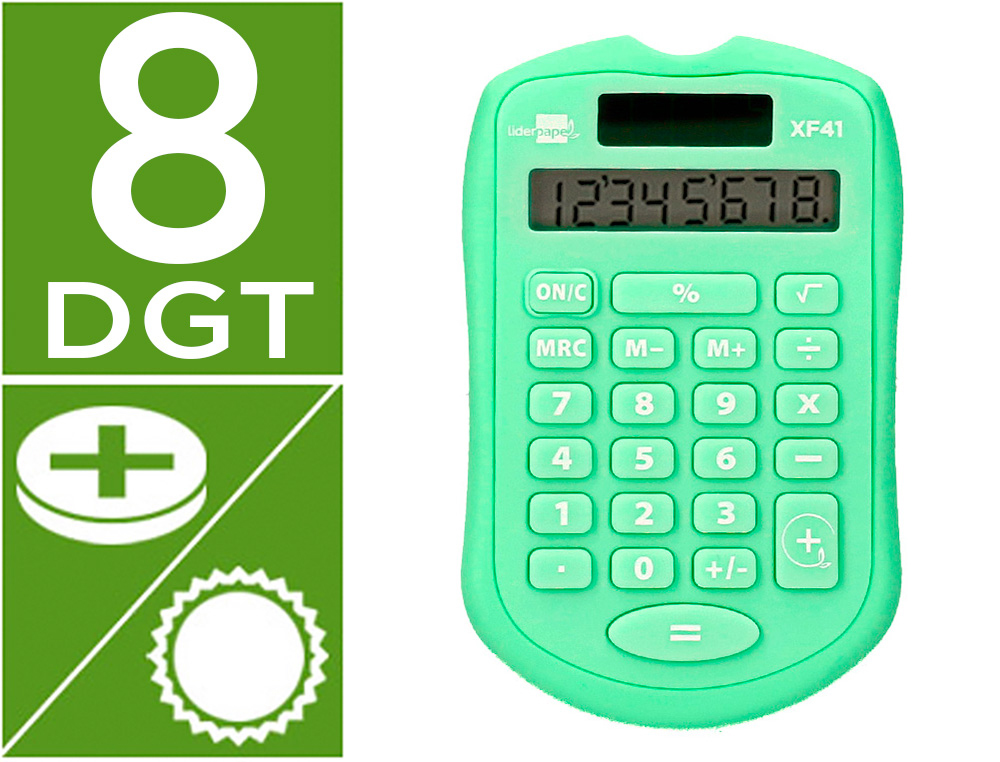CALCULADORA LIDERPAPEL DE BOLSO XF42 8 DIGITOS SOLAR E PIHAS COR VERDE 94X59,5X10,5MM