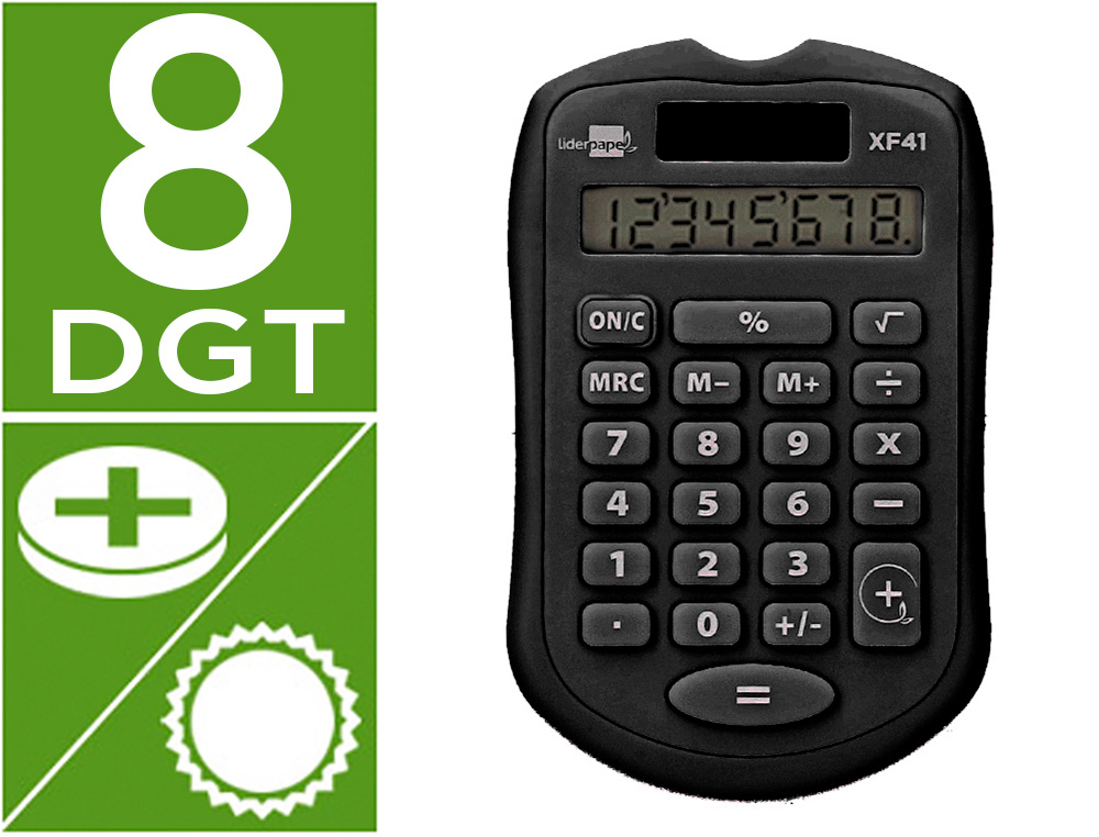 CALCULADORA LIDERPAPEL DE BOLSO XF43 8 DIGITOS SOLAR E PIHAS COR PRETO 94X59,5X10,5MM