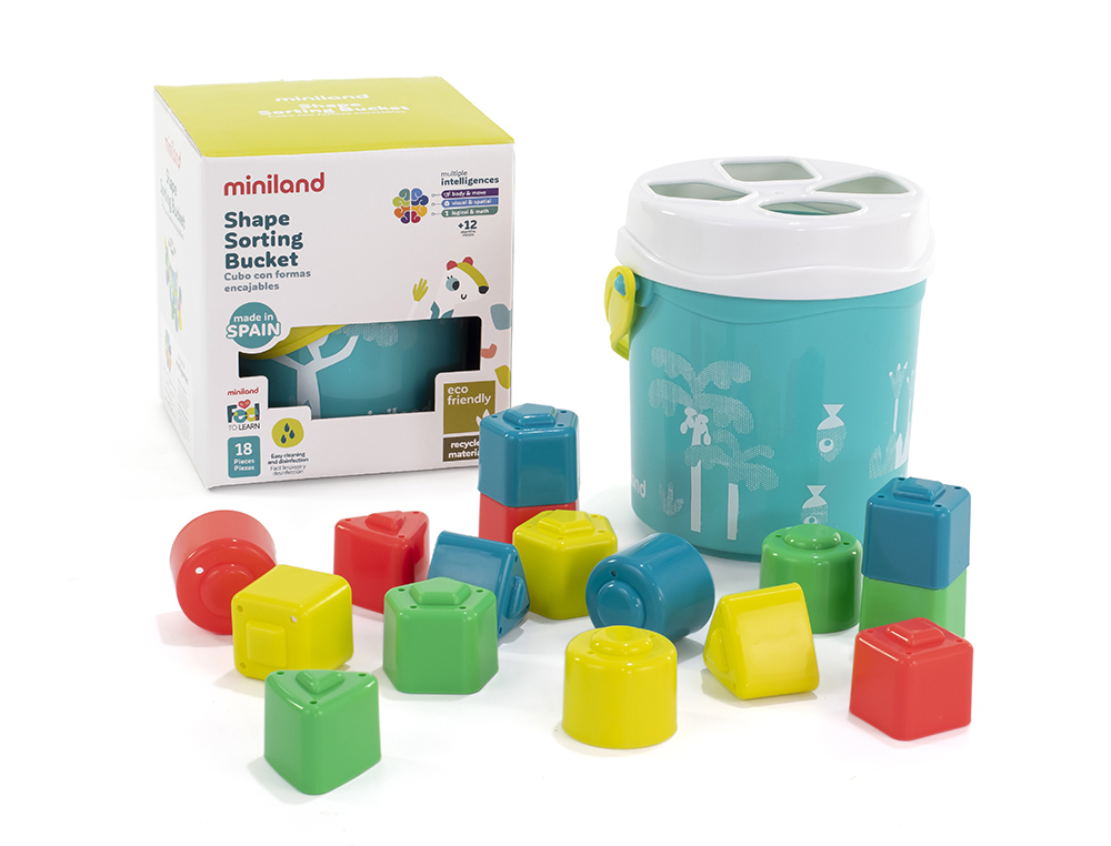 JOGO DIDATICO MINILAND CUBO DE FORMAS DE ENCAIXE TURQUESA 16 PECAS