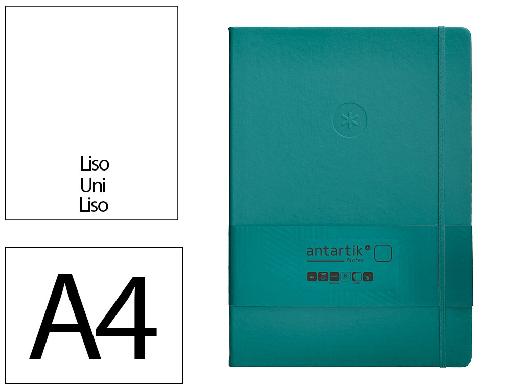 CADERNO COM ELASTICO ANTARTIK NOTES CAPA DURA A4 LISO VERDE AGUA-MARINHA 100 FOLHAS 80 GR FSC