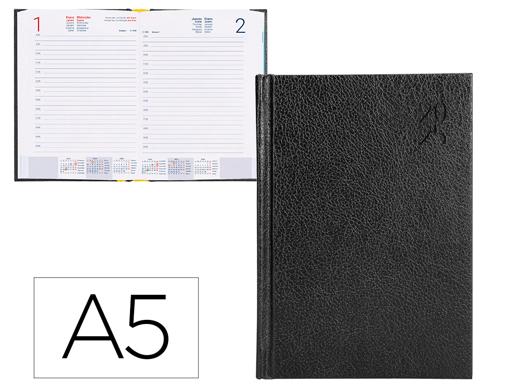AGENDA ENCADERNADA LIDERPAPEL CORFU A5 2025 DIA PAGINA COR PRETO PAPEL 60 GR