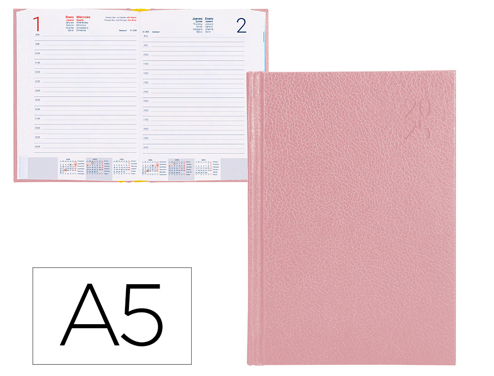 AGENDA ENCADERNADA LIDERPAPEL CORFU A5 2025 DIA PAGINA ROSA NUDE PAPEL 60 GR