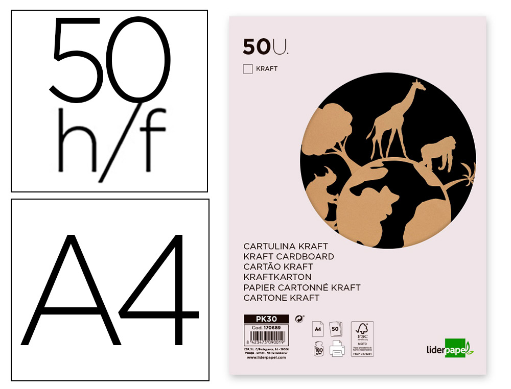 PAPEL KRAFT LIDERPAPEL A4 180 GR EMBALAGEM DE 50 FOLHAS
