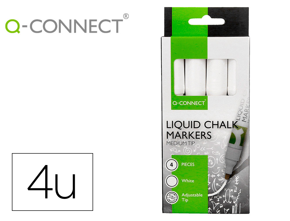 MARCADOR Q-CONNECT GIZ LIQUIDO PONTA REDONDA TRACO 3 MM CAIXA DE 4 UNIDADES COR BRANCO
