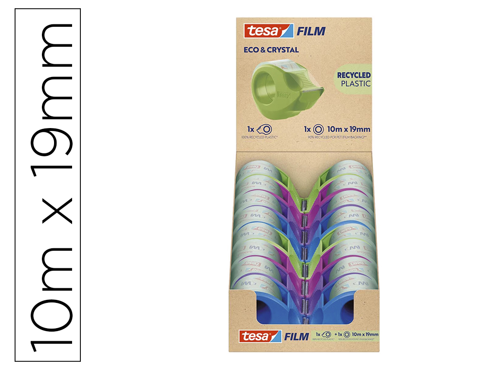 MINIDESENROLADOR TESA FILM ECO&CRISTAL COM 1 FITA 10 M X 19 MM CORES SORTIDAS
