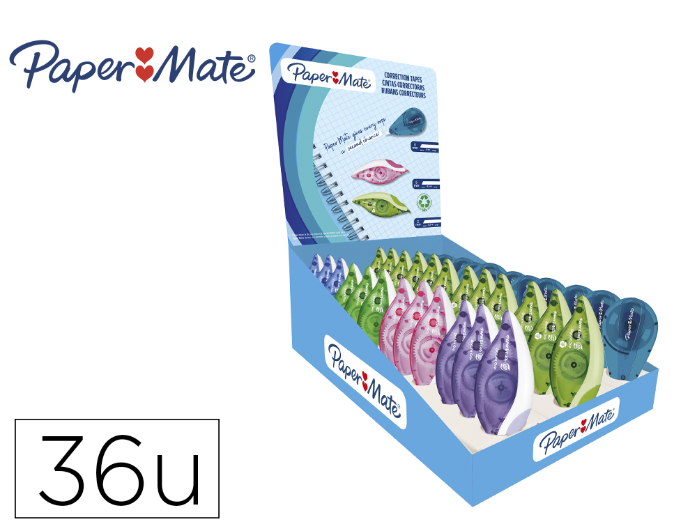 CORRETOR PAPER MATE FITA DRYLINE GRIP EXPOSITOR DE 36 UNIDADES CORES SORTIDAS