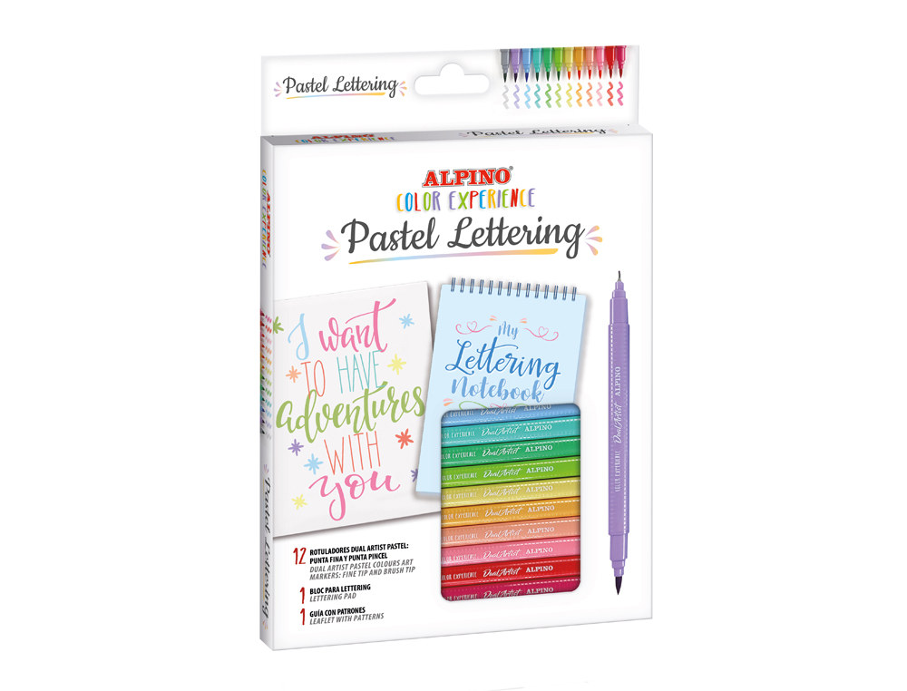 MARCADOR ALPINO PASTEL LETTERING DUPLA PONTA ESTOJO DE 12 UNIDADES CORES SORTIDAS