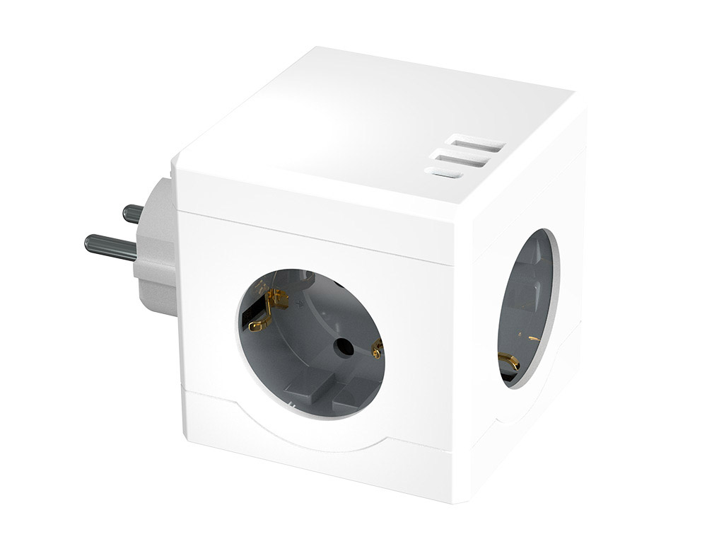 EXTENSAO Q-CONNECT EM CUBO MULTIPLE POWER CUBE 6 EM 1 DIRETO PAREDE 3 TOMADAS DE CORRENTE+2 USB+1 USB C 75X75X112MM