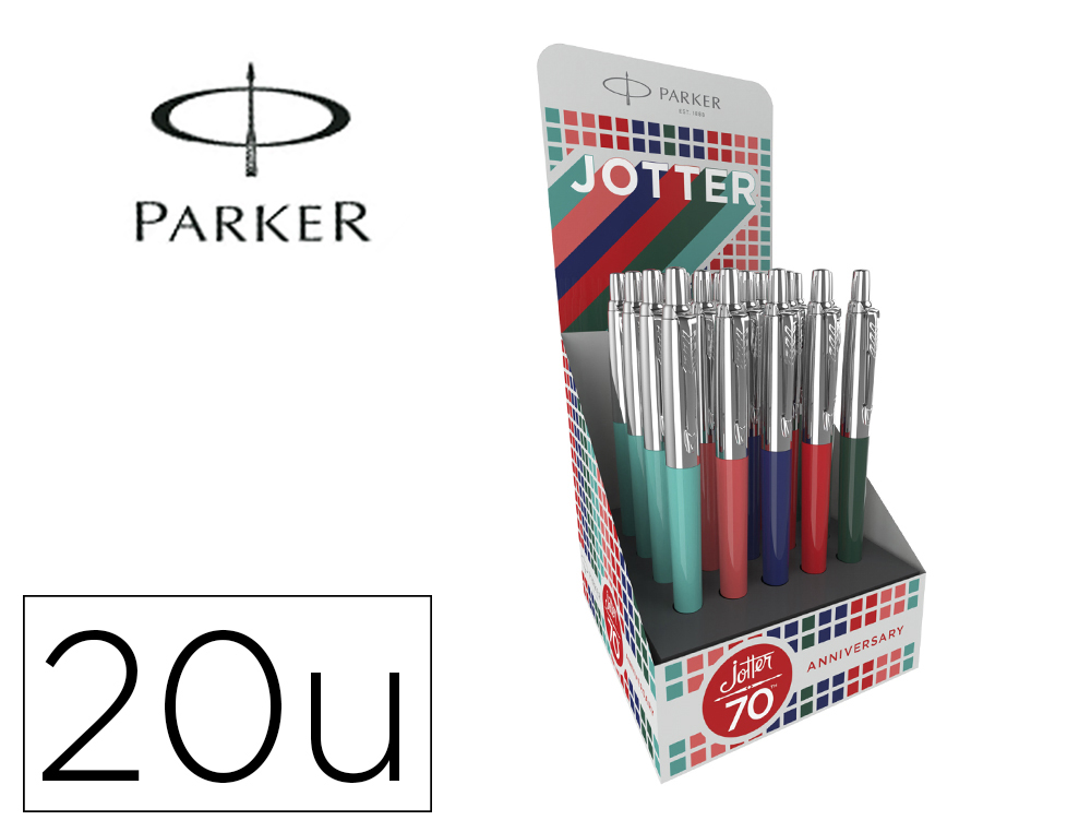 ESFEROGRAFICA PARKER JOTTER ORIGINAL 70 ANIVERSARIO EXPOSITOR DE 20 UNIDADES CORES SORTIDAS