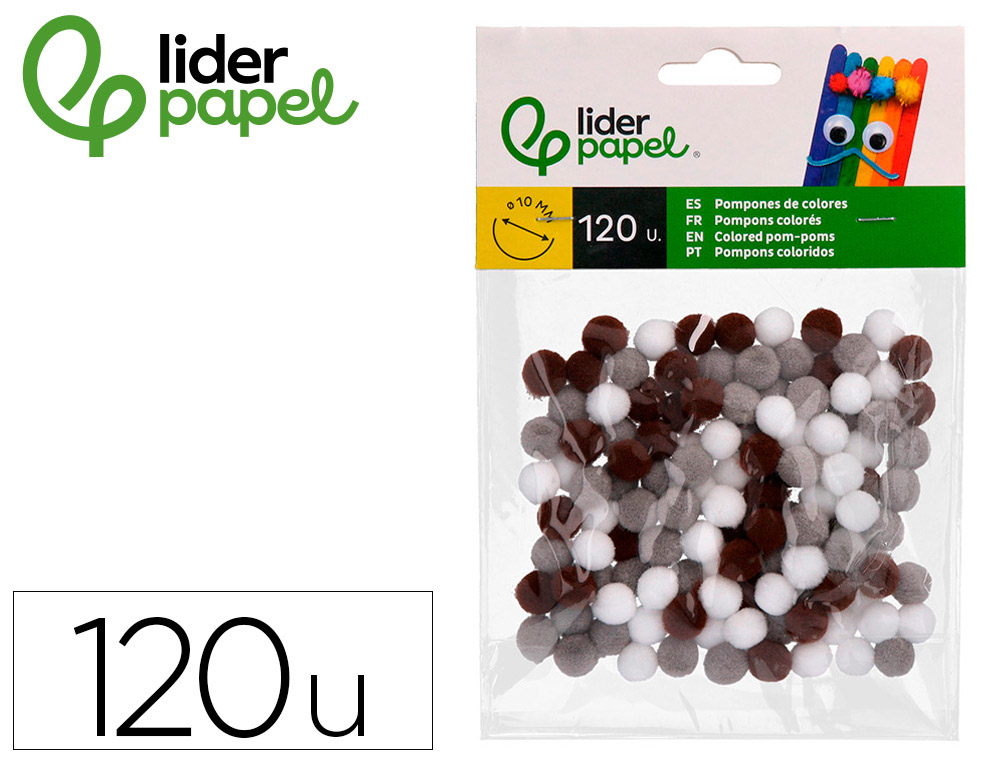 POMPONS DE CORES LIDERPAPEL 1 CM TONALIDADES NEUTRAS BOLSA COM 120 UNIDADES