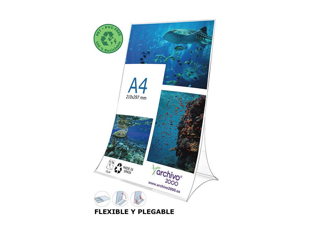 EXPOSITOR DE SECRETARIA ARCHIVO 2000 DOBRAVEL PVC 100% RECICLAVEL DIN A4 VERTICAL TRANSPARENTE 105X210X300 MM