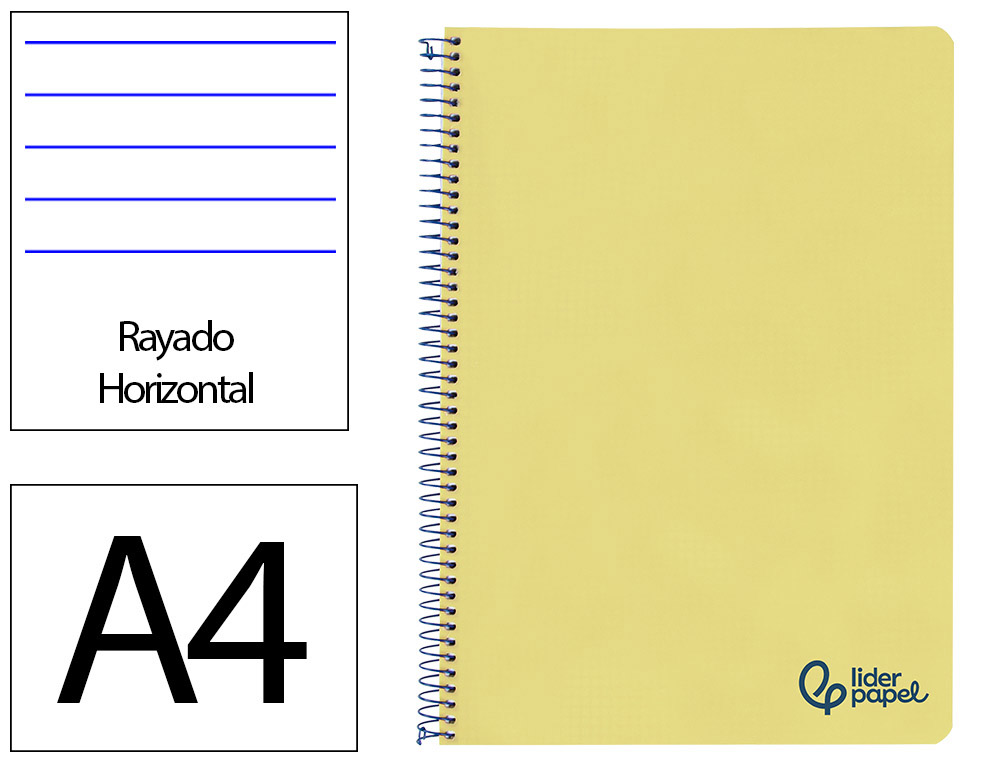 CADERNO ESPIRAL LIDERPAPEL A4 WONDER CAPA PLASTICO 80F 90GR PAUTADO COM MARGEM COR AMARELO