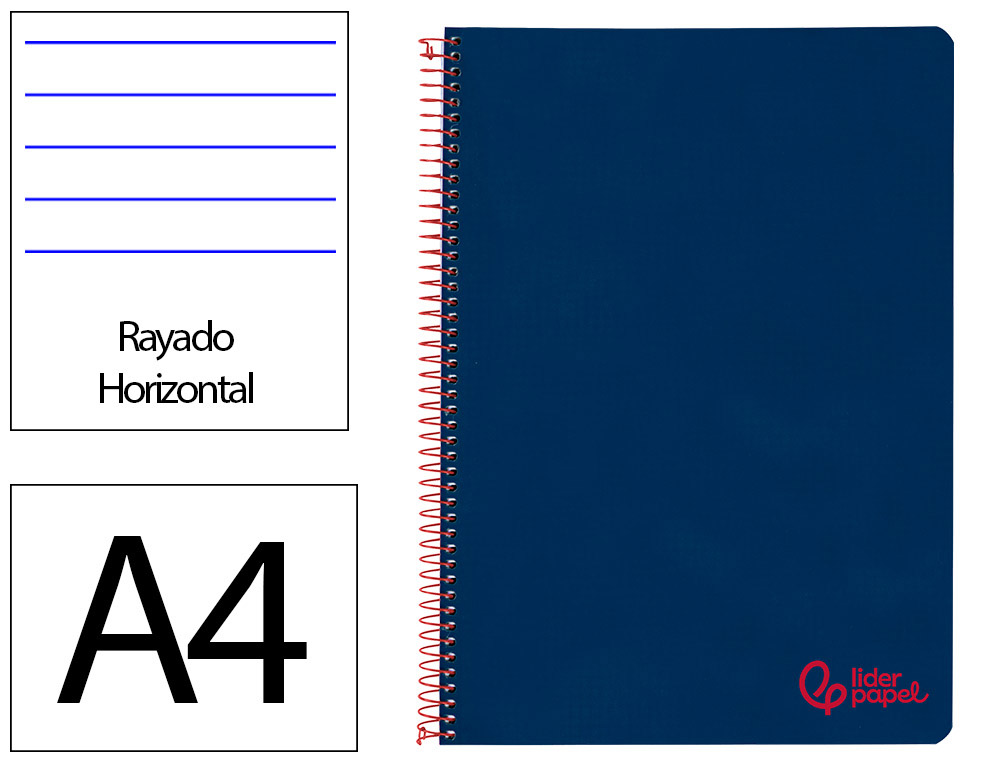 CADERNO ESPIRAL LIDERPAPEL A4 WONDER CAPA PLASTICO 80F 90GR PAUTADO COM MARGEM COR AZUL MARINHO
