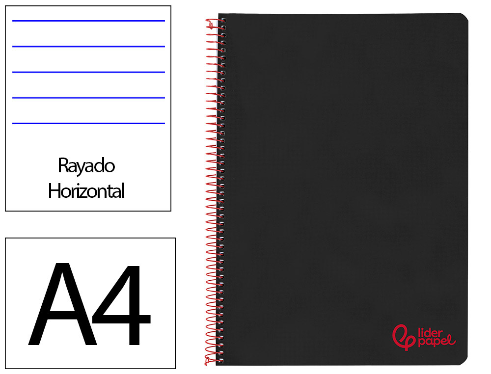 CADERNO ESPIRAL LIDERPAPEL A4 WONDER CAPA PLASTICO 80F 90GR PAUTADO COM MARGEM COR PRETO