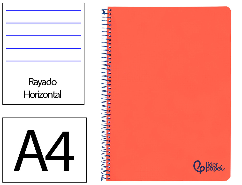 CADERNO ESPIRAL LIDERPAPEL A4 WONDER CAPA PLASTICO 80F 90GR PAUTADO COM MARGEM COR VERMELHO